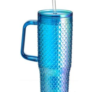 30oz Iridescent Blue Tumbler with Straw